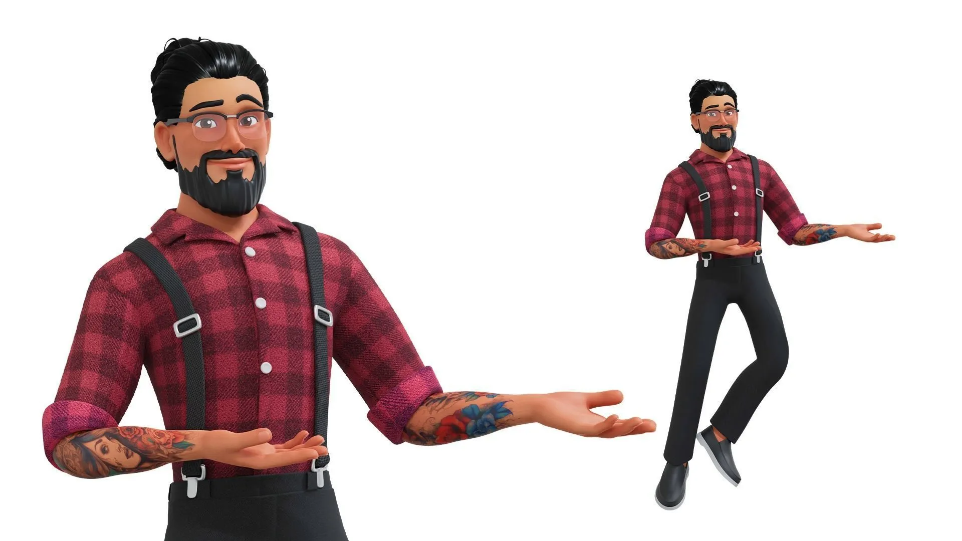 Hipster Man Cartoon Character 3D model animation preview